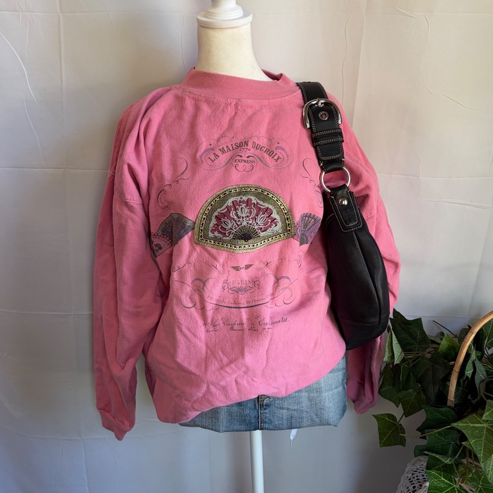 Vintage Express La Maison Ducroix Pink Graphic Sweatshirt Made in USA Medium